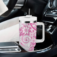 Pink Polynesian Pattern With Plumeria Flowers Tumbler With Handle LT05 - Polynesian Pride