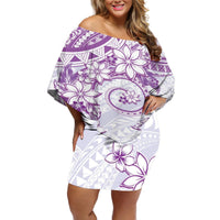 Polynesian Pattern With Plumeria Flowers Off Shoulder Short Dress Purple LT05 Women Purple - Polynesian Pride