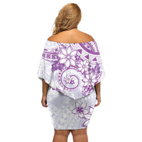 Polynesian Pattern With Plumeria Flowers Off Shoulder Short Dress Purple LT05 - Polynesian Pride
