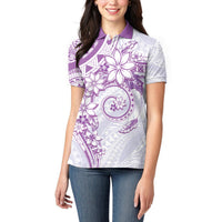 Polynesian Pattern With Plumeria Flowers Women Polo Shirt Purple