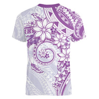 Polynesian Pattern With Plumeria Flowers Women V-Neck T-Shirt Purple