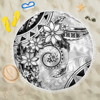 Polynesian Pattern With Plumeria Flowers Beach Blanket White