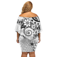 Polynesian Pattern With Plumeria Flowers Off Shoulder Short Dress White LT05 - Polynesian Pride