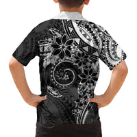 Polynesian Pattern With Plumeria Flowers Family Matching Long Sleeve Bodycon Dress and Hawaiian Shirt Black