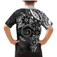 Polynesian Pattern With Plumeria Flowers Family Matching Mermaid Dress and Hawaiian Shirt Black