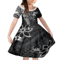 Polynesian Pattern With Plumeria Flowers Family Matching Tank Maxi Dress and Hawaiian Shirt Black