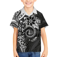 Polynesian Pattern With Plumeria Flowers Family Matching Tank Maxi Dress and Hawaiian Shirt Black
