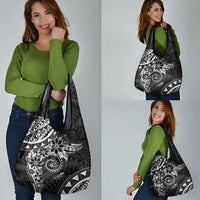 Polynesian Pattern With Plumeria Flowers Grocery Bag Black
