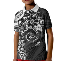 Polynesian Pattern With Plumeria Flowers Kid Polo Shirt Black