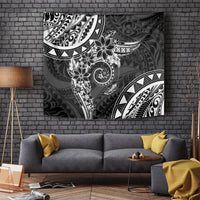 Polynesian Pattern With Plumeria Flowers Tapestry Black