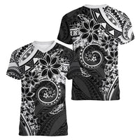 Polynesian Pattern With Plumeria Flowers Women V-Neck T-Shirt Black