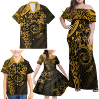Polynesian Sunset Plumeria Family Matching Off Shoulder Maxi Dress and Hawaiian Shirt Gold Polynesian Tattoo LT05 - Polynesian Pride