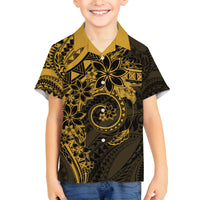 Polynesian Sunset Plumeria Family Matching Tank Maxi Dress and Hawaiian Shirt Gold Polynesian Tattoo