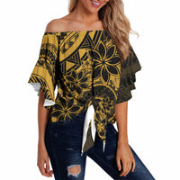 Polynesian Sunset Plumeria Off Shoulder Wrap Waist Top Gold Polynesian Tattoo LT05 - Polynesian Pride