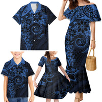 Polynesian Sunset Plumeria Family Matching Mermaid Dress and Hawaiian Shirt Navy Polynesian Tattoo LT05 - Polynesian Pride