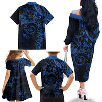 Polynesian Sunset Plumeria Family Matching Off The Shoulder Long Sleeve Dress and Hawaiian Shirt Navy Polynesian Tattoo LT05 - Polynesian Pride