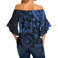 Polynesian Sunset Plumeria Off Shoulder Wrap Waist Top Navy Polynesian Tattoo LT05 - Polynesian Pride