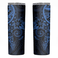 Navy Polynesian Pattern With Plumeria Flowers Skinny Tumbler