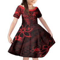 Polynesian Sunset Plumeria Family Matching Short Sleeve Bodycon Dress and Hawaiian Shirt Red Polynesian Tattoo LT05 Daughter's Dress Red - Polynesian Pride