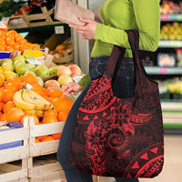 Polynesian Sunset Plumeria Grocery Bag Red Polynesian Tattoo