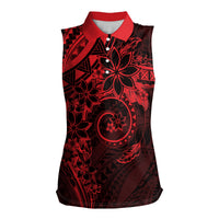Polynesian Sunset Plumeria Women Sleeveless Polo Shirt Red Polynesian Tattoo