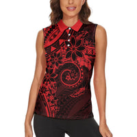 Polynesian Sunset Plumeria Women Sleeveless Polo Shirt Red Polynesian Tattoo