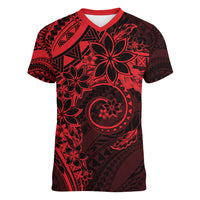 Polynesian Sunset Plumeria Women V-Neck T-Shirt Red Polynesian Tattoo