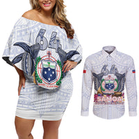 Samoa Independence Day Couples Matching Off Shoulder Short Dress and Long Sleeve Button Shirt Samoa United For A New Beginning