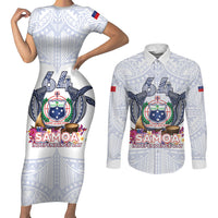 Samoa Independence Day Couples Matching Short Sleeve Bodycon Dress and Long Sleeve Button Shirt Samoa United For A New Beginning