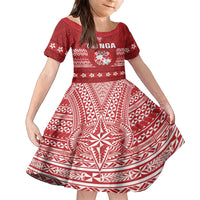 Tonga King Tupou VI Day Family Matching Off Shoulder Maxi Dress and Hawaiian Shirt Traditional Tongan Kupesi Pattern LT05 Daughter's Dress Red - Polynesian Pride