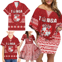 Tonga King Tupou VI Day Family Matching Off Shoulder Short Dress and Hawaiian Shirt Traditional Tongan Kupesi Pattern LT05 - Polynesian Pride