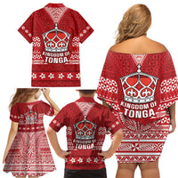 Tonga King Tupou VI Day Family Matching Off Shoulder Short Dress and Hawaiian Shirt Traditional Tongan Kupesi Pattern LT05 - Polynesian Pride