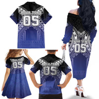 Custom Fiji Drua Family Matching Off The Shoulder Long Sleeve Dress and Hawaiian Shirt Fijian Tapa Pattern