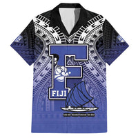 Custom Fiji Drua Family Matching Off Shoulder Short Dress and Hawaiian Shirt Fijian Tapa Pattern LT05 Dad's Shirt - Short Sleeve Blue - Polynesian Pride