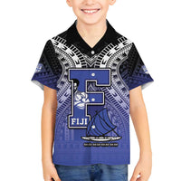 Custom Fiji Drua Family Matching Off Shoulder Short Dress and Hawaiian Shirt Fijian Tapa Pattern LT05 Son's Shirt Blue - Polynesian Pride