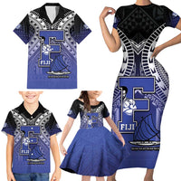 Custom Fiji Drua Family Matching Short Sleeve Bodycon Dress and Hawaiian Shirt Fijian Tapa Pattern LT05 - Polynesian Pride