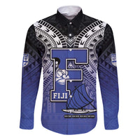 Custom Fiji Drua Family Matching Tank Maxi Dress and Hawaiian Shirt Fijian Tapa Pattern LT05 Dad's Shirt - Long Sleeve Blue - Polynesian Pride