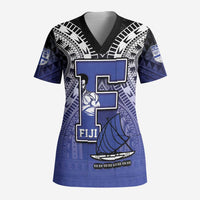 Custom Fiji Drua Scrub Top Fijian Tapa Pattern - Polynesian Pride
