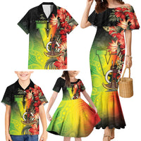 Aboriginal Dot Art Vanuatu Personalised Family Matching Mermaid Dress and Hawaiian Shirt Tropical Flowers LT05 - Polynesian Pride