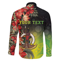 Aboriginal Dot Art Vanuatu Personalised Family Matching Off The Shoulder Long Sleeve Dress and Hawaiian Shirt Tropical Flowers LT05 - Polynesian Pride