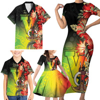 Aboriginal Dot Art Vanuatu Personalised Family Matching Short Sleeve Bodycon Dress and Hawaiian Shirt Tropical Flowers LT05 - Polynesian Pride