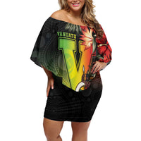 Aboriginal Dot Art Vanuatu Personalised Off Shoulder Short Dress Tropical Flowers
