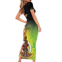 Aboriginal Dot Art Vanuatu Personalised Short Sleeve Bodycon Dress Tropical Flowers