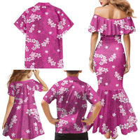 Hawaii Monstera Deliciosa Family Matching Mermaid Dress and Hawaiian Shirt Pink Plumeria Polynesian Pattern LT05 - Polynesian Pride