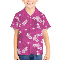 Hawaii Monstera Deliciosa Family Matching Short Sleeve Bodycon Dress and Hawaiian Shirt Pink Plumeria Polynesian Pattern LT05 Son's Shirt Pink - Polynesian Pride
