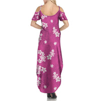 Hawaii Monstera Deliciosa Family Matching Summer Maxi Dress and Hawaiian Shirt Pink Plumeria Polynesian Pattern - Polynesian Pride
