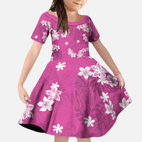 Hawaii Monstera Deliciosa Family Matching Tank Maxi Dress and Hawaiian Shirt Pink Plumeria Polynesian Pattern LT05 Daughter's Dress Pink - Polynesian Pride