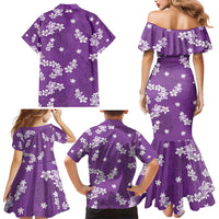 Hawaii Monstera Deliciosa Family Matching Mermaid Dress and Hawaiian Shirt Purple Plumeria Polynesian Pattern LT05 - Polynesian Pride