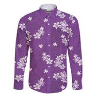 Hawaii Monstera Deliciosa Family Matching Off The Shoulder Long Sleeve Dress and Hawaiian Shirt Purple Plumeria Polynesian Pattern LT05 Dad's Shirt - Long Sleeve Purple - Polynesian Pride