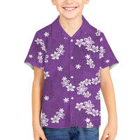 Hawaii Monstera Deliciosa Family Matching Off The Shoulder Long Sleeve Dress and Hawaiian Shirt Purple Plumeria Polynesian Pattern LT05 Son's Shirt Purple - Polynesian Pride